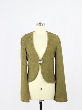 RONNY KOBO Green Crinkle Wave Open Crystal Bell Sleeve Cardigan Sweater, Size M